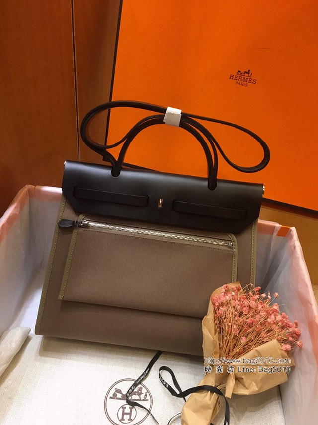 Hermes包包 愛馬仕網紅色Herbag 手提肩背斜挎包 新大象灰/黑 男女同款  tdh2036